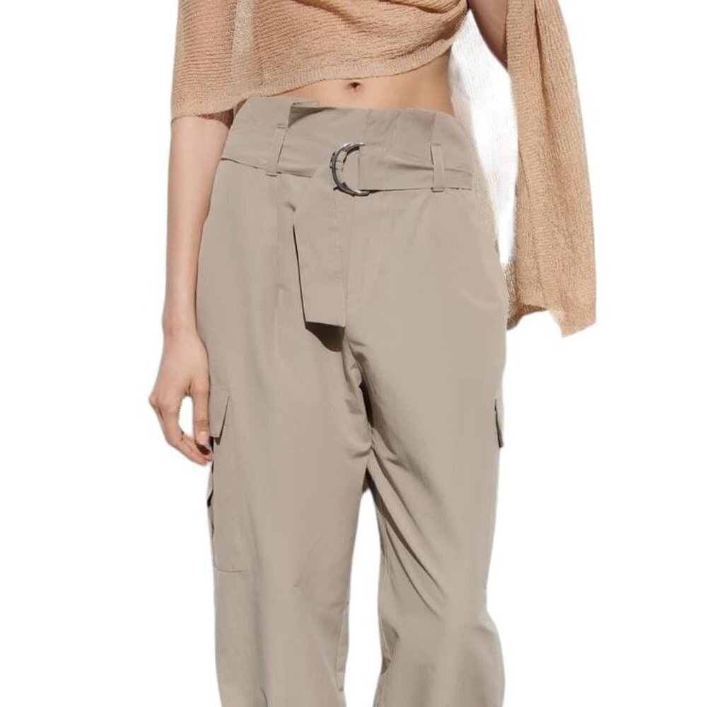 ZARA STRAIGHT CARGO TROUSERS Mid-camel SIZE M | 4001/051/756